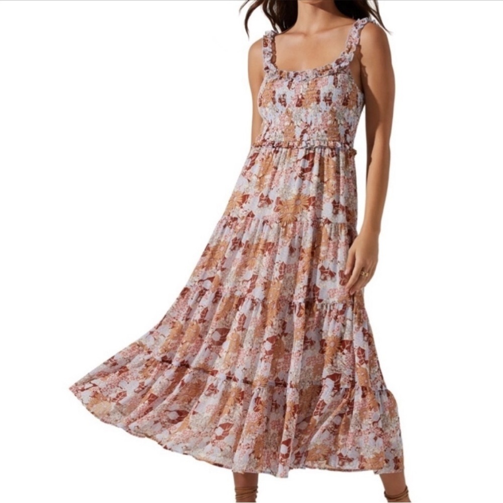 ASTR the label smocked tiered floral midi dress